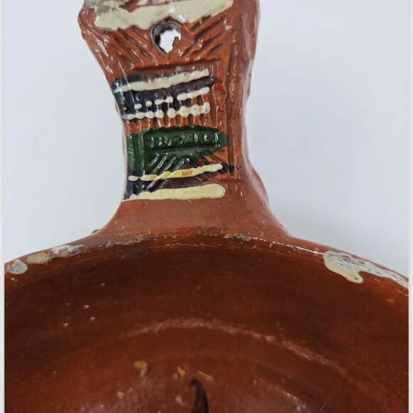 Vintage Terracotta Slipware Handled Bowl Mexico Tlaquepaque Redware Bandera - Picture 7 of 8